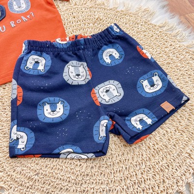 Conj. Camiseta Can You Roar? e Bermuda Leões - Ferrugem e Azul Marinho